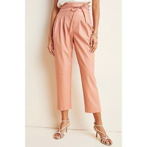 High-Rise Paperbag Waist Cropped Pants - Blush Pink